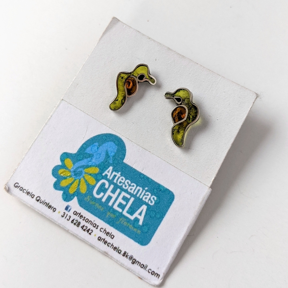 🇨🇴 Handmade Artisan Silver and Resin Bird Earrings Made In Colombia